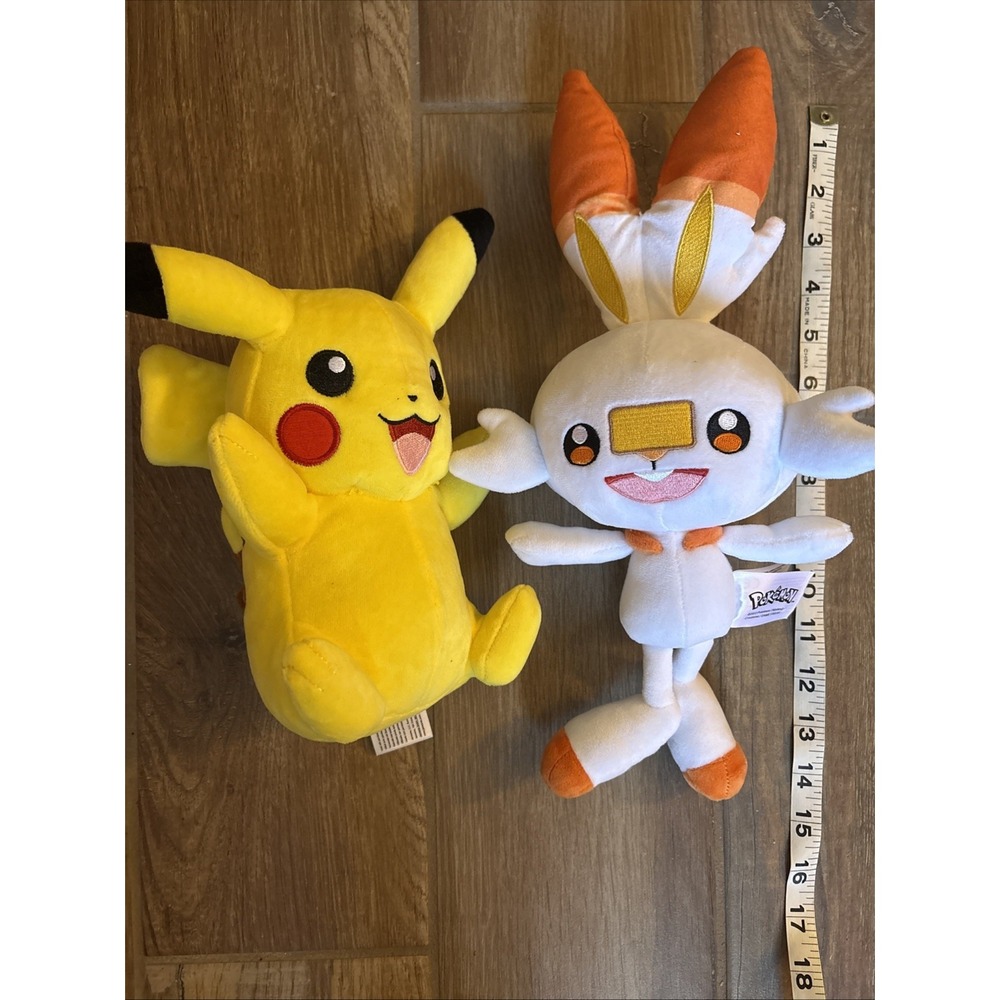Pokemon Scorbunny 14" and Pikachu 10" Plush Stuffed Animal Toy Set
